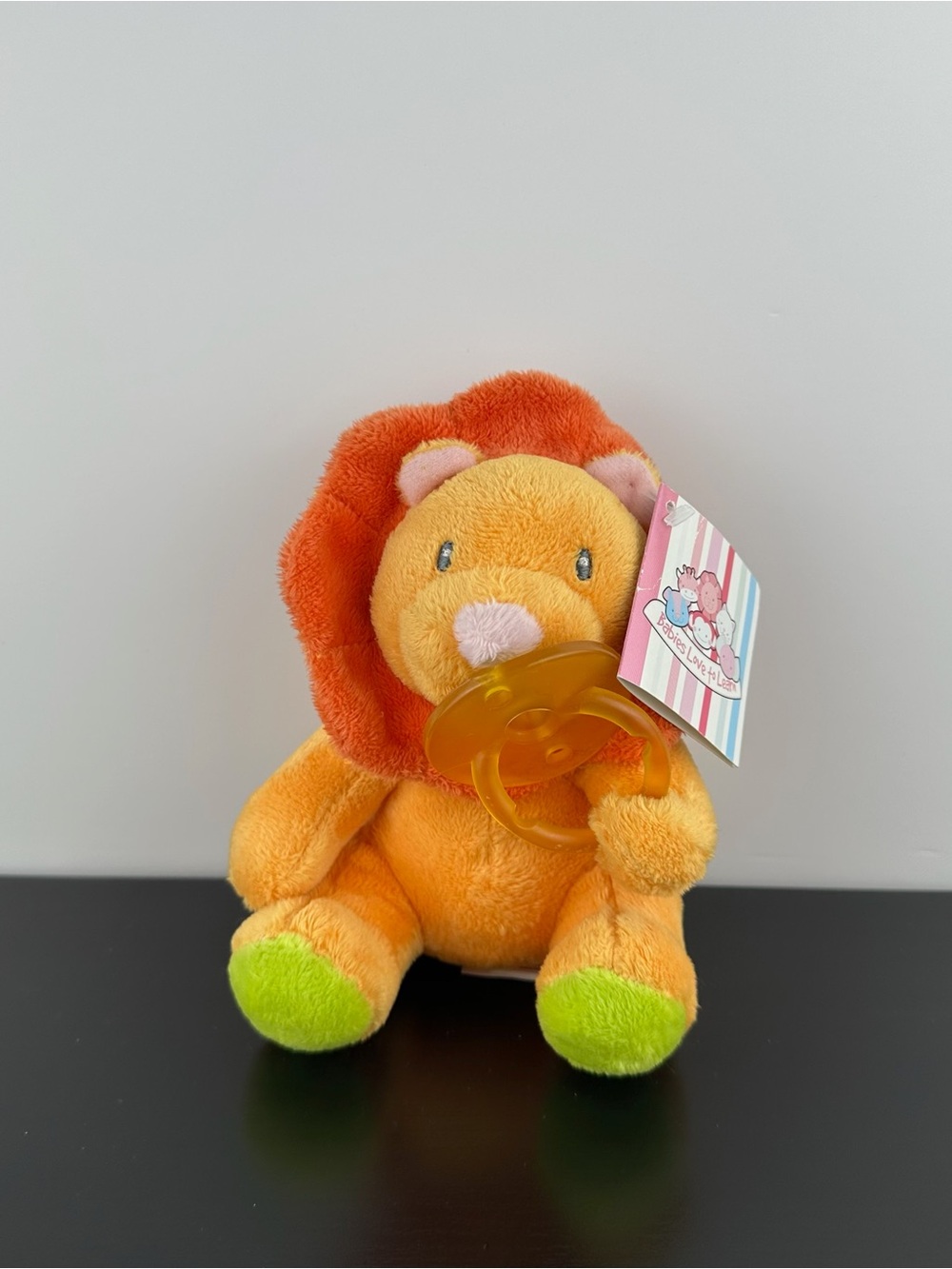 Russ Berrie Rare Babies Love To Learn Lion Pacifier 6” #33582 Orange Plush NWT